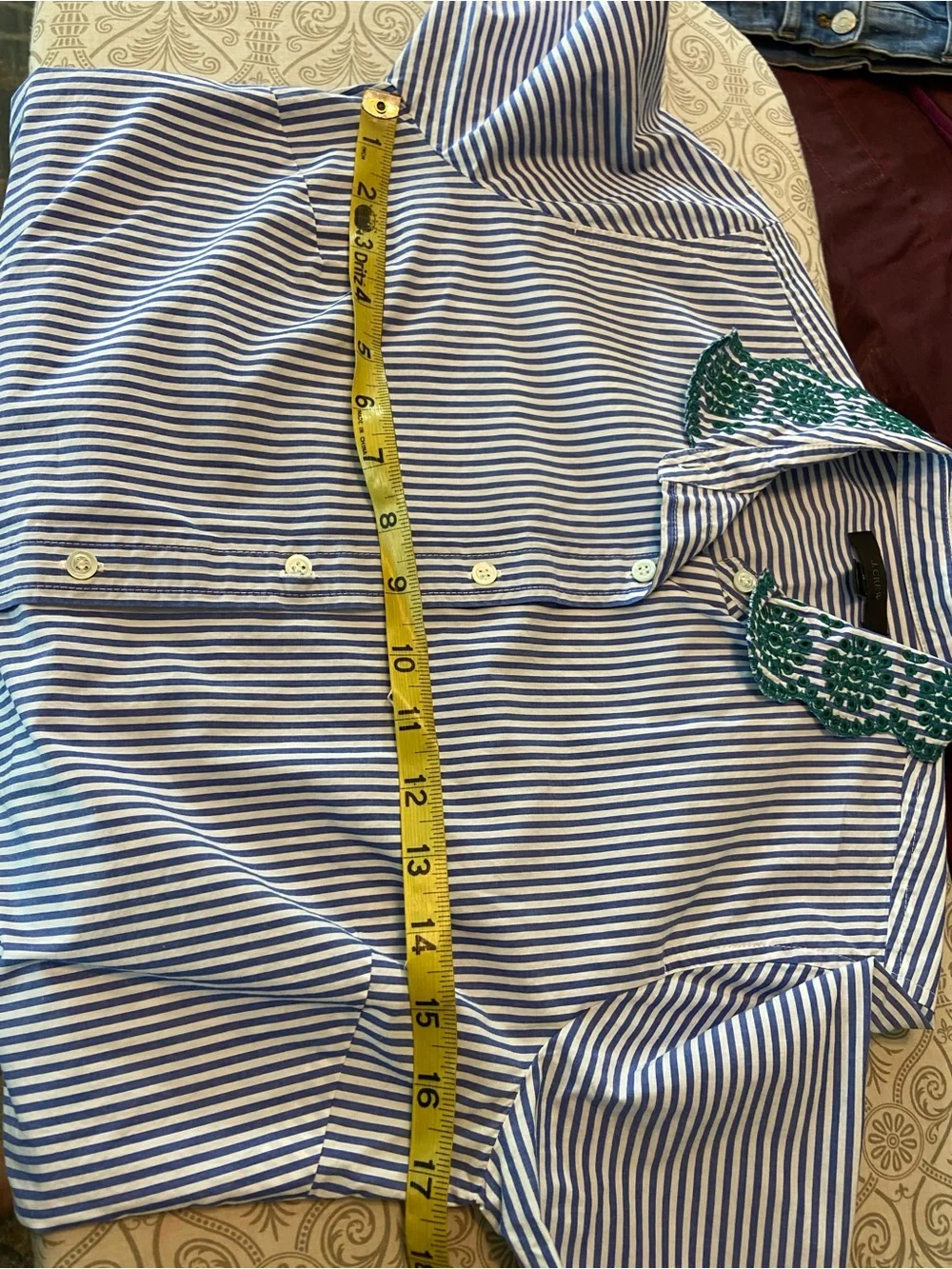 J. Crew Perfect Eyelet Embroidered Trim Striped Shirt Botton Down Blouse poplin - Picture 3 of 10